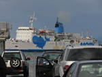 Moby Love mit den Zeichnungen von Mordillo trifft im Hafen von Piombino ein